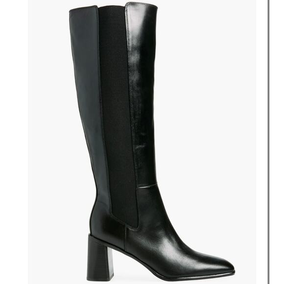 Nordstrom Tyra Black Tall Knee High Boot Sz 8.5 Leather Pull-On Elastic Gore NIB - Picture 1 of 14